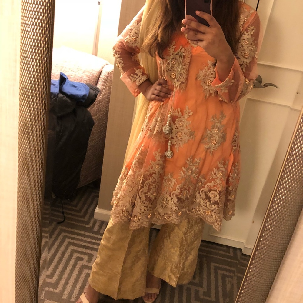 Peach and beige salwar suit